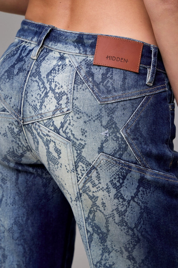 Snake Print Denim Comfort Flare Jeans