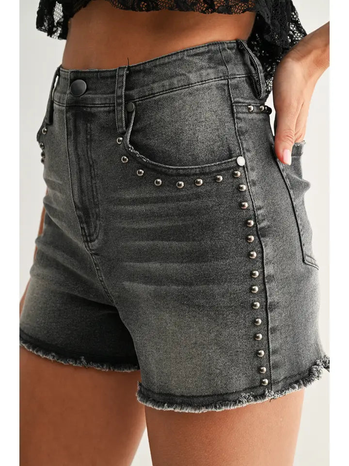 High-Rise Black Lightweight Denim Shorts