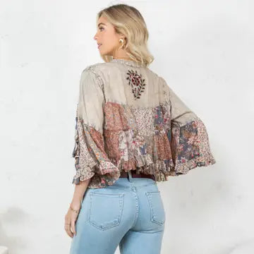 Vintage Boho Tiered Patchwork Crop Shrug