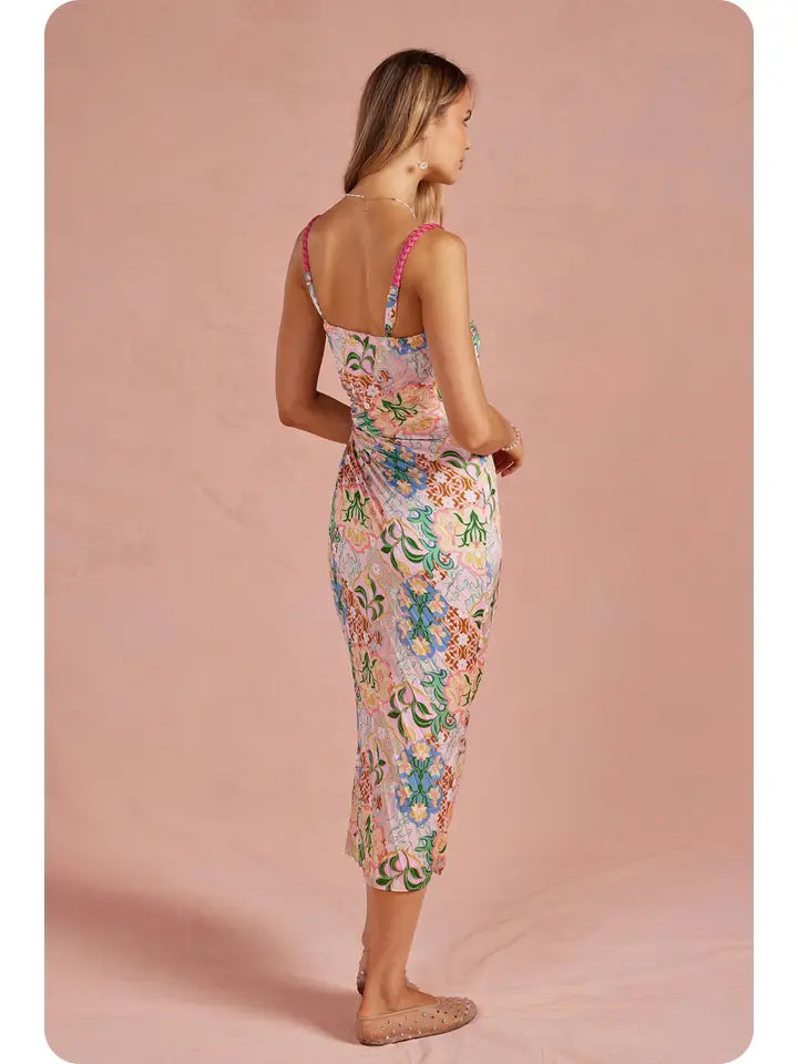 Garden Party Pleated Satin Midi Dress