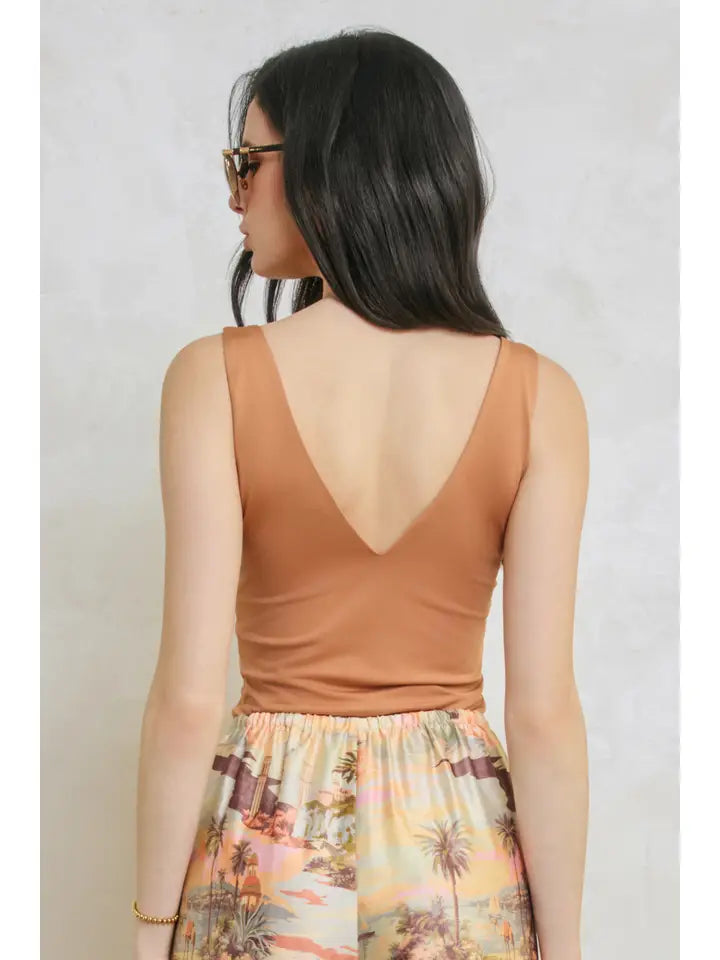 V Neck Double Faced Tank Top