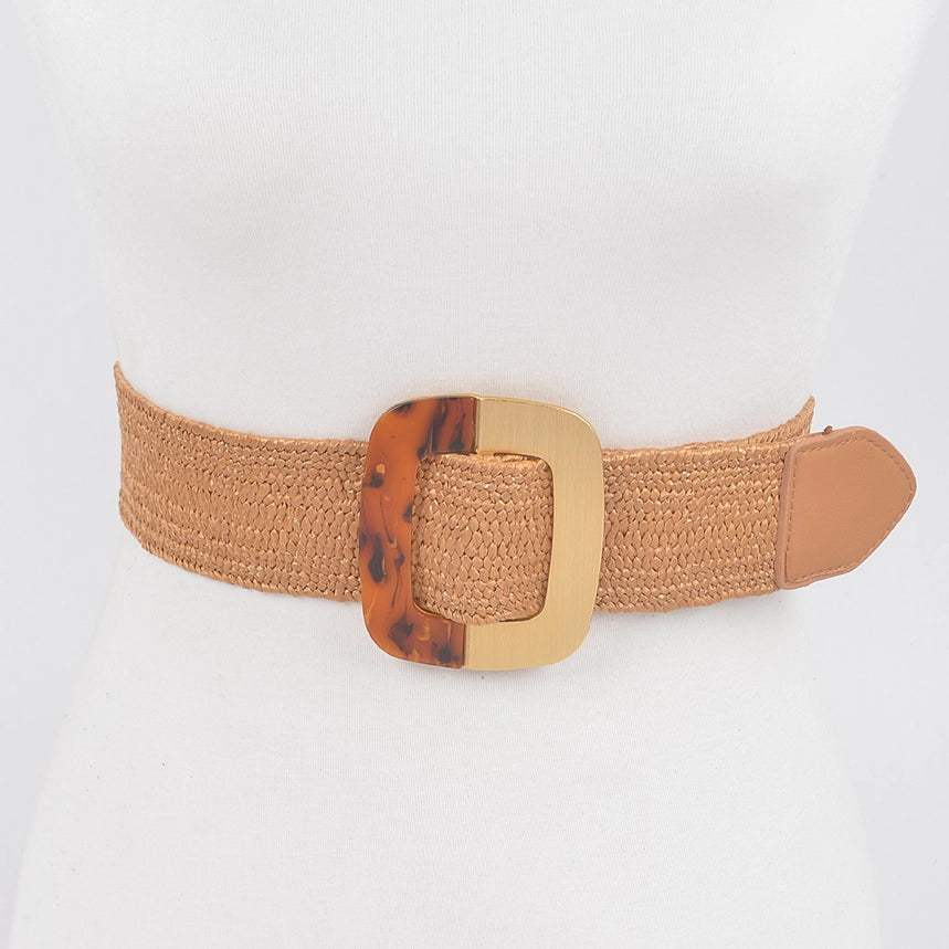 Square Metal Buckle Stretch Belt