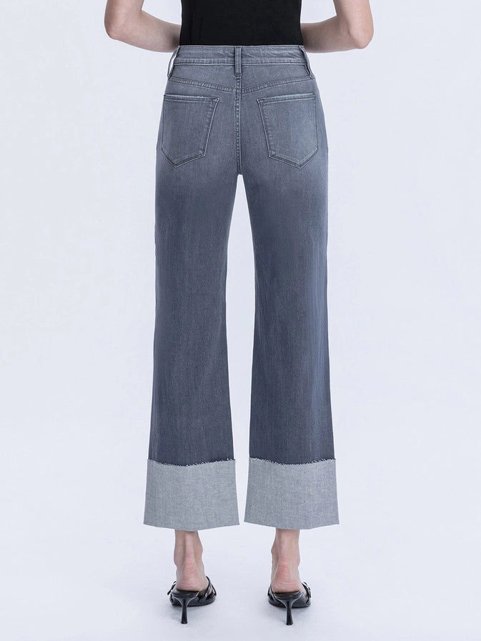 High Rise Cuffed Slim Wide Jeans