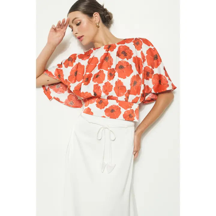 Kimono Sleeve Floral Print Top