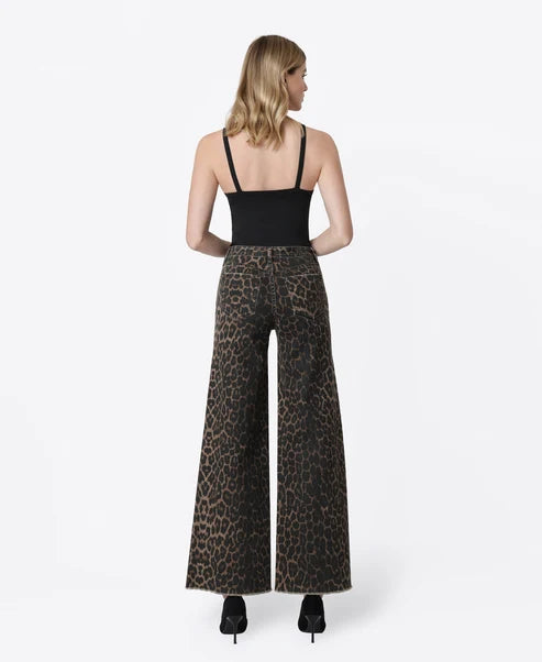 Extreme Wide Leg Leopard Print Jeans