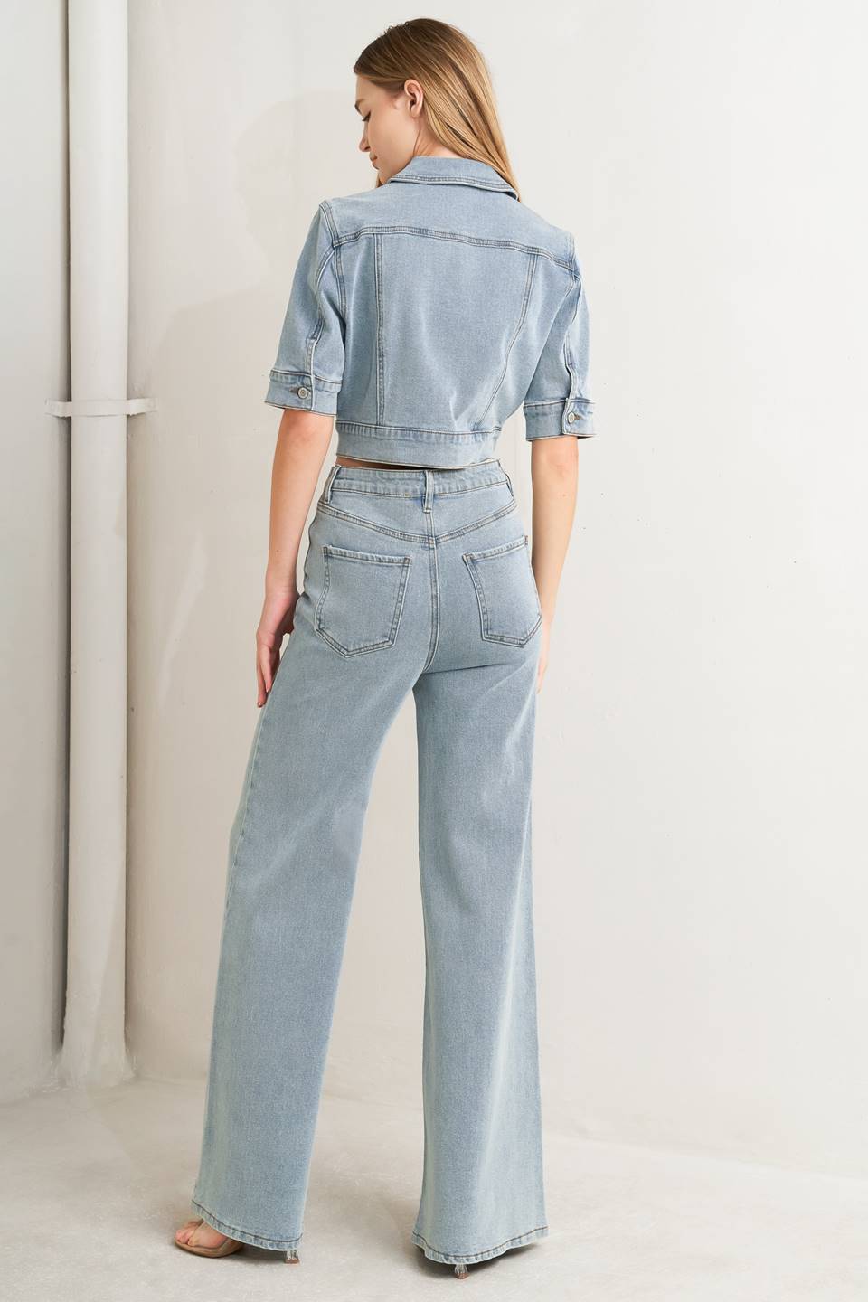 Elbow Sleeve Washed Denim Jacket