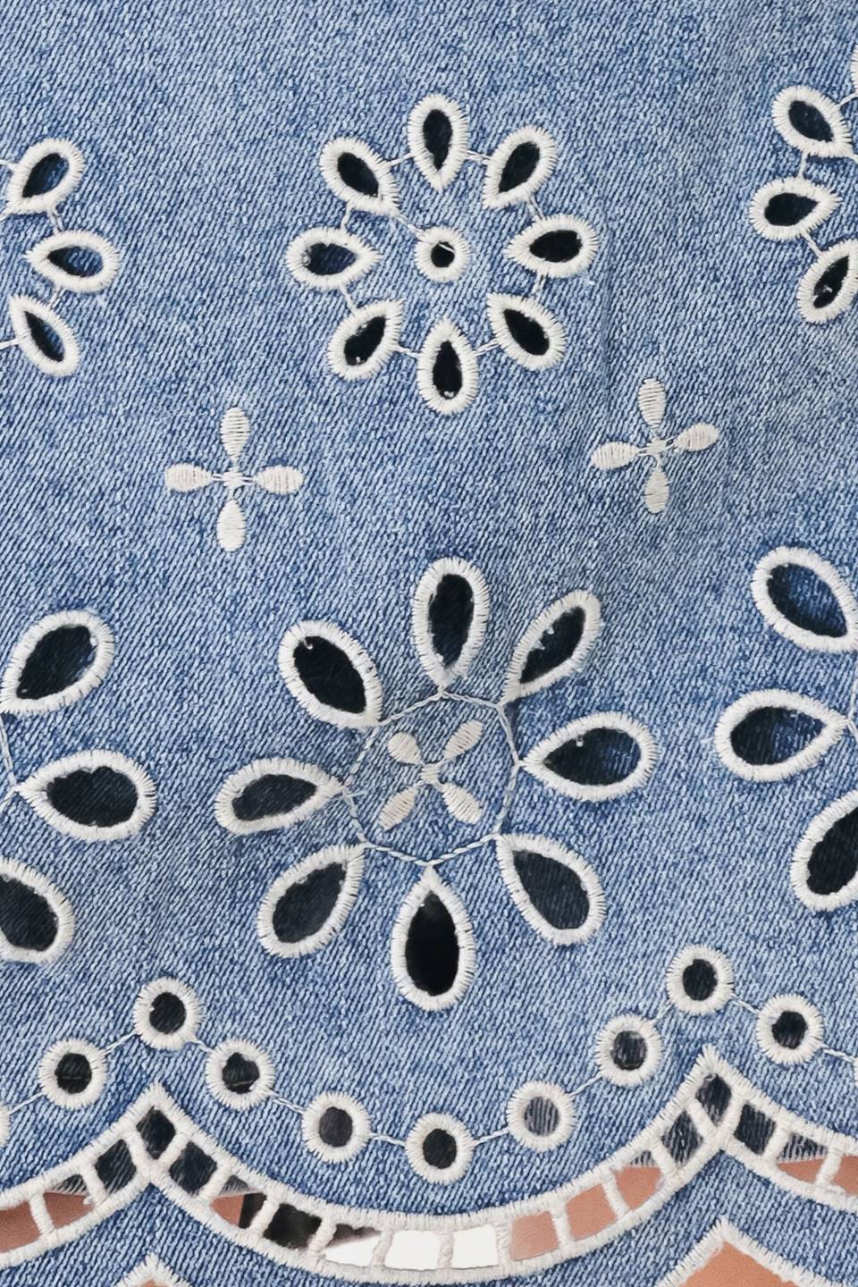 Eyelet Cutout Denim Skort