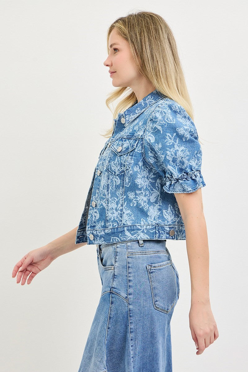 Puff Short Sleeve Floral Crop Jacket