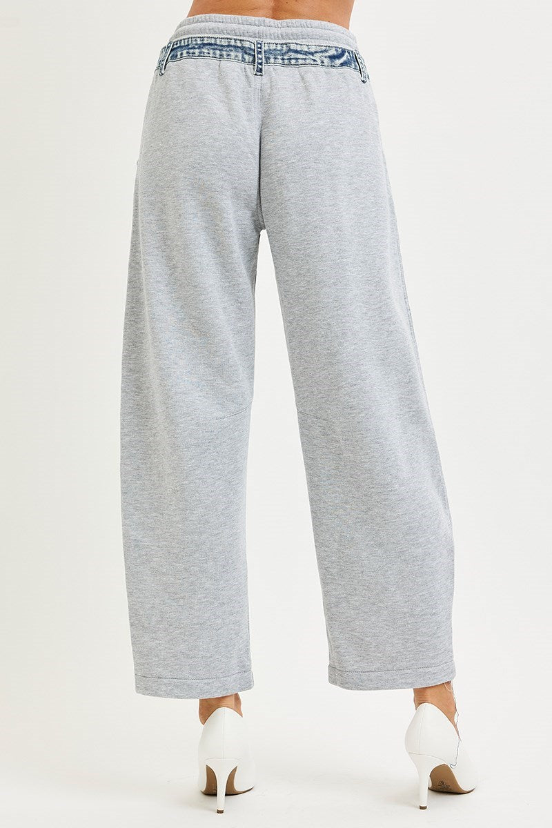 Slouchy Barrel Sweatpants with Denim Detail
