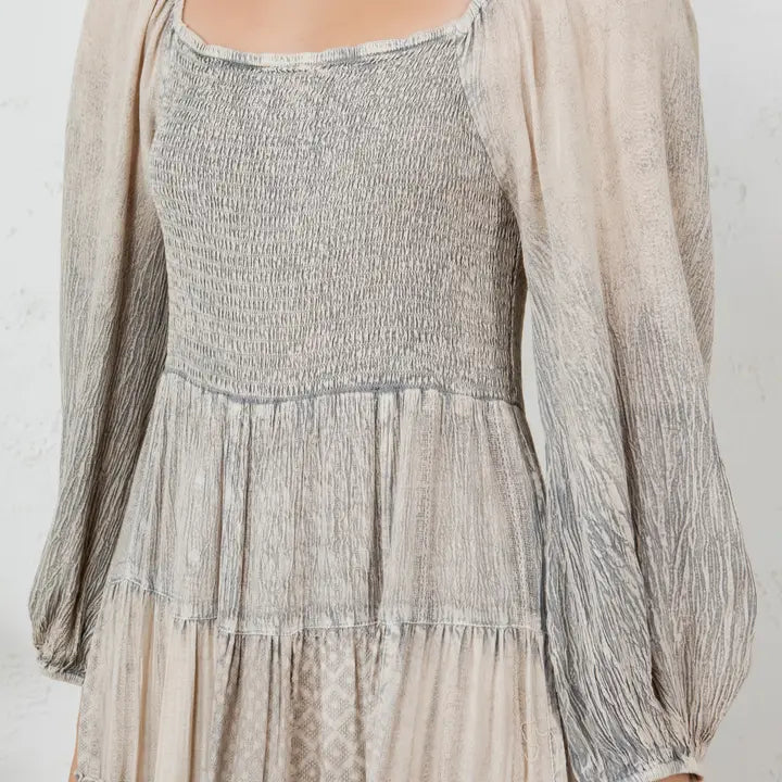 Boho Smocked Patchwork Maxi Dress