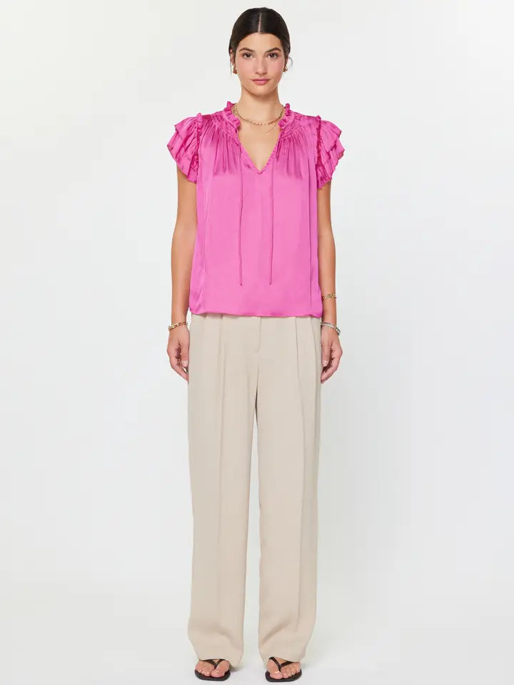 Ruffled Neck Tiered Sleeve Blouse