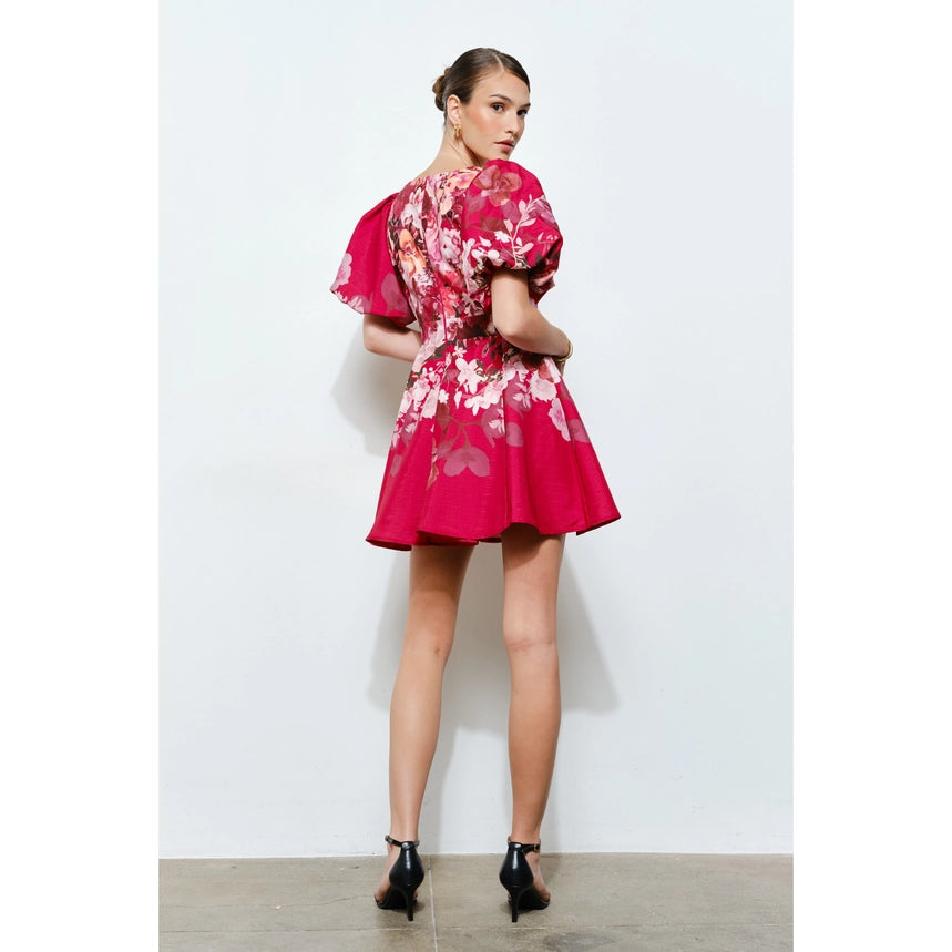 Floral Puff Sleeve V-Neck Mini Dress