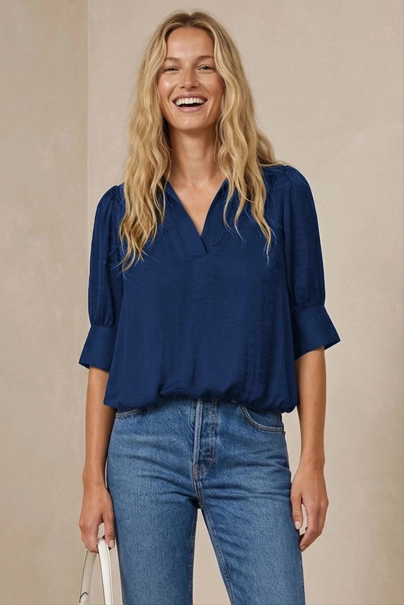 1/2 Sleeve Hi Low Bubble Hem Blouse