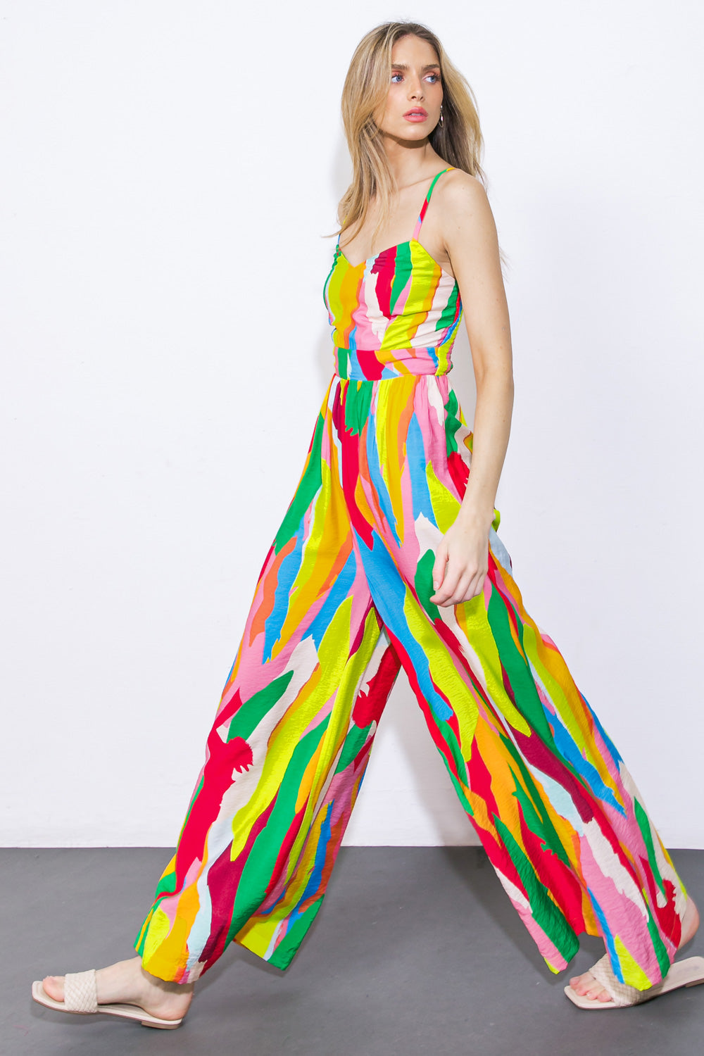 Color Block Printed Wide Leg Jumpsuit