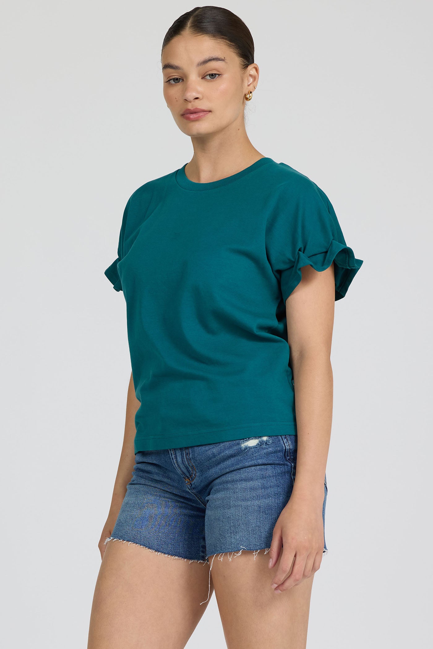 Crew Neck Jersey Ruffle Neck Top