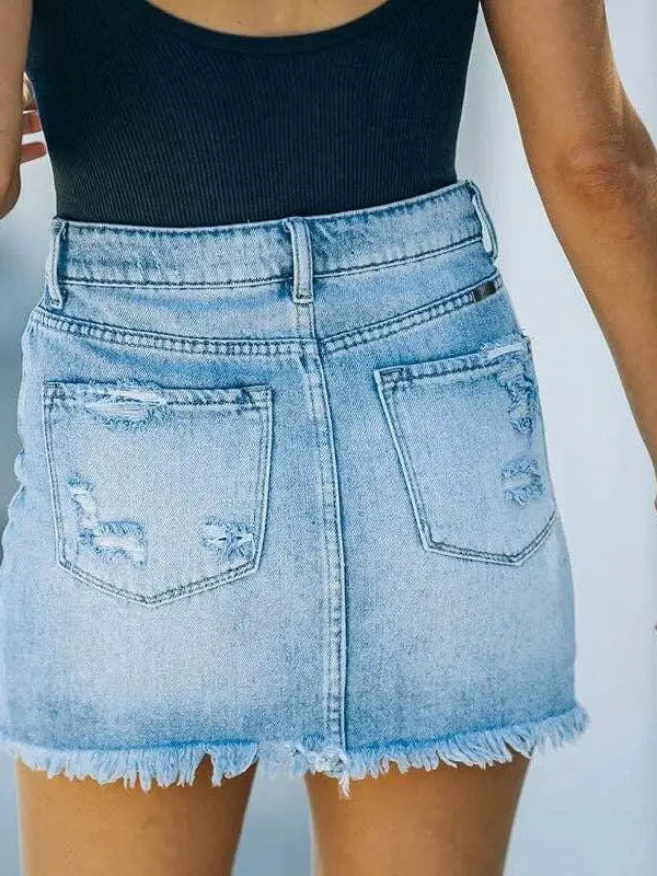 Raw Hem Denim Mini Skirt