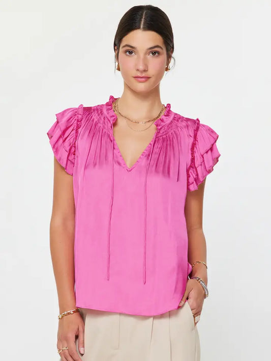 Ruffled Neck Tiered Sleeve Blouse
