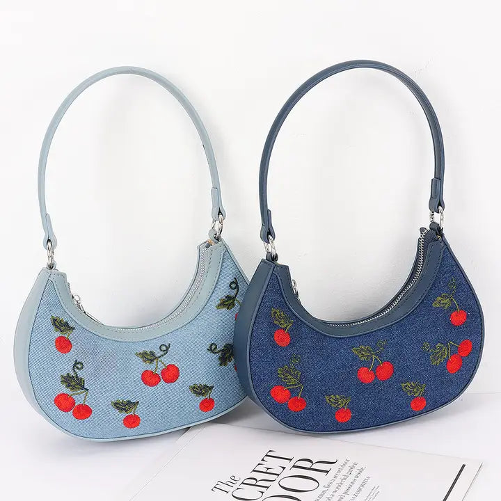 Cherry Denim Shoulder Bag