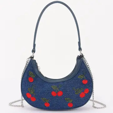 Cherry Denim Shoulder Bag