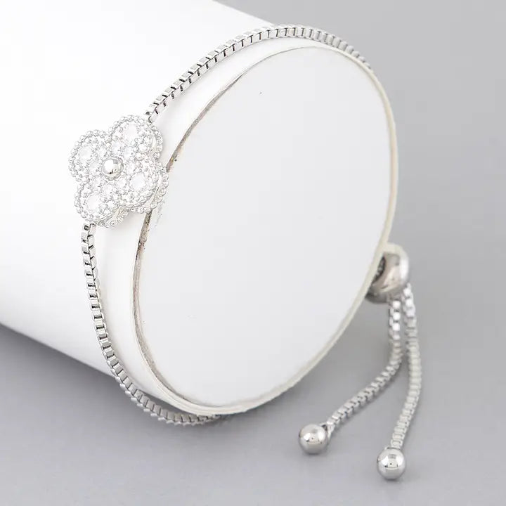 Bejeweled Clover Box Chain Bracelet