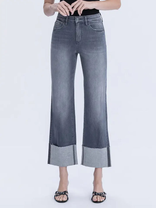 High Rise Cuffed Slim Wide Jeans