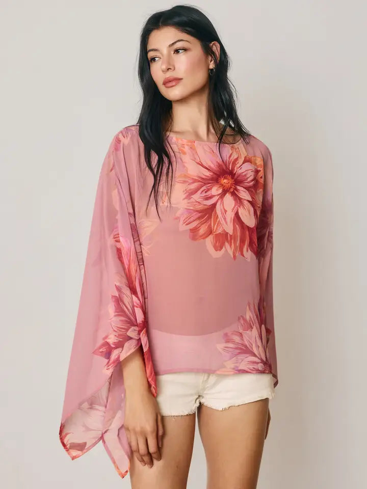 Chiffon Draped Poncho Top