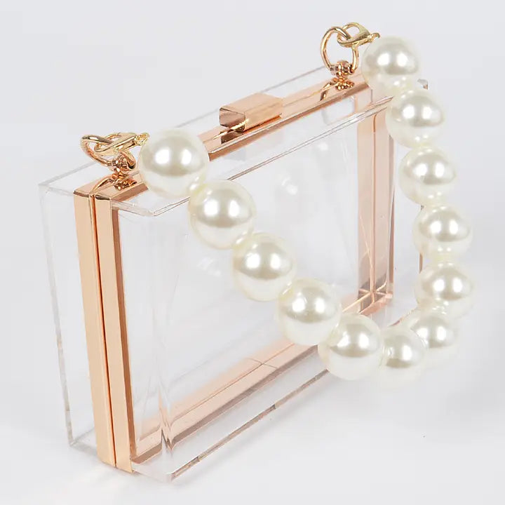 Pearl Handle Transparent Frame Clutch