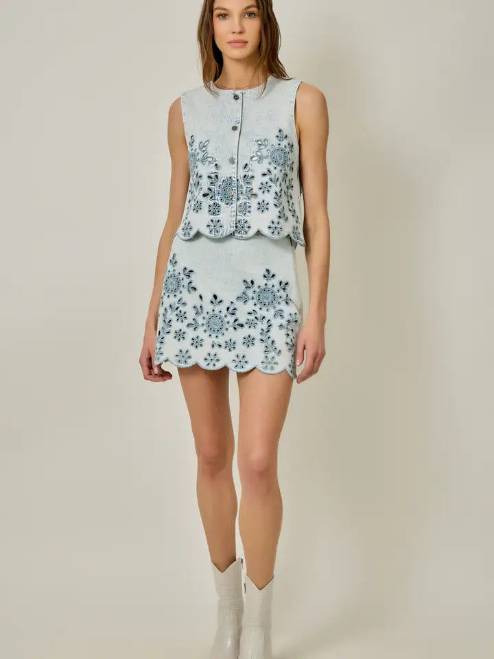 Acid Washed Eyelet Vest
