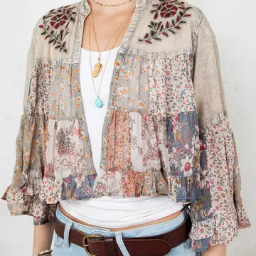 Vintage Boho Tiered Patchwork Crop Shrug