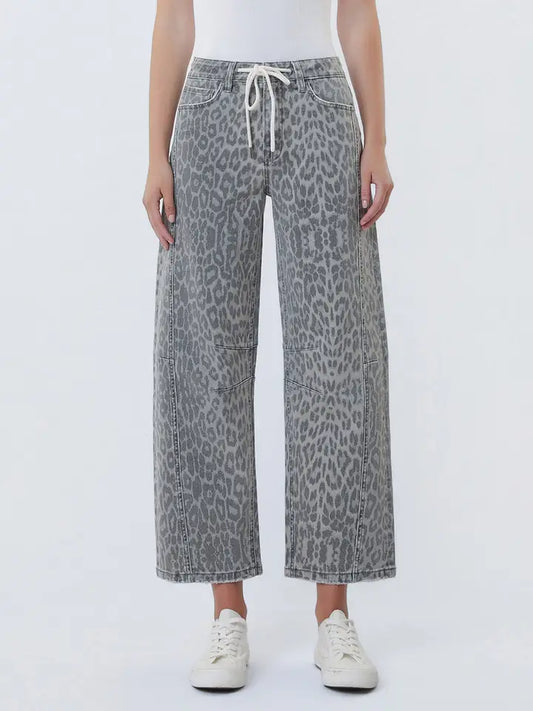 Drawstring Leopard Barrel Jeans