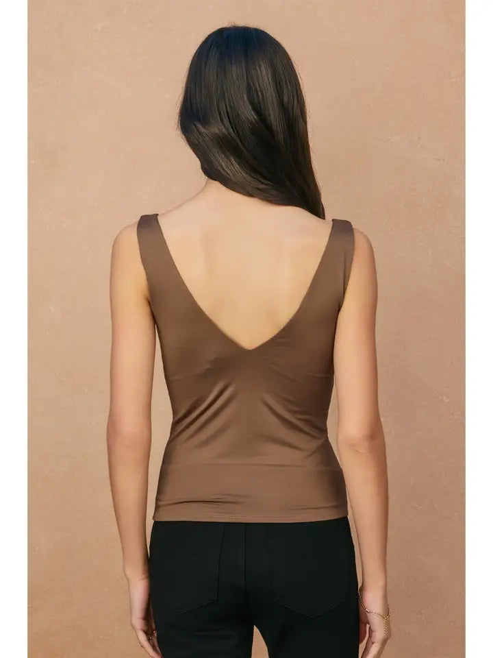 V Neck Double Faced Tank Top