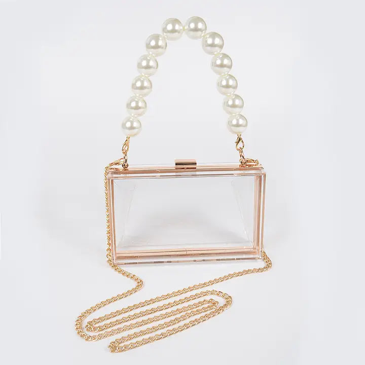 Pearl Handle Transparent Frame Clutch