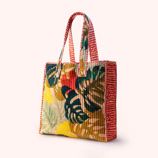 Exotic Leaves Velvet Quilted Tote