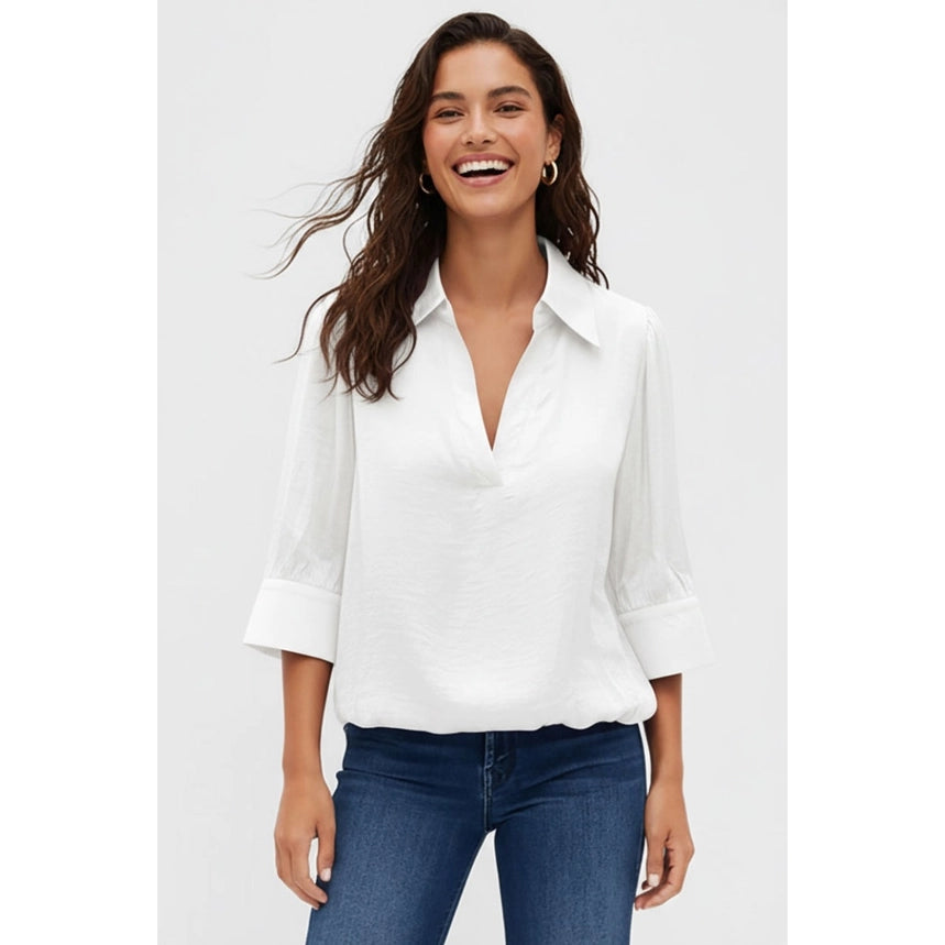 1/2 Sleeve Hi Low Bubble Hem Blouse