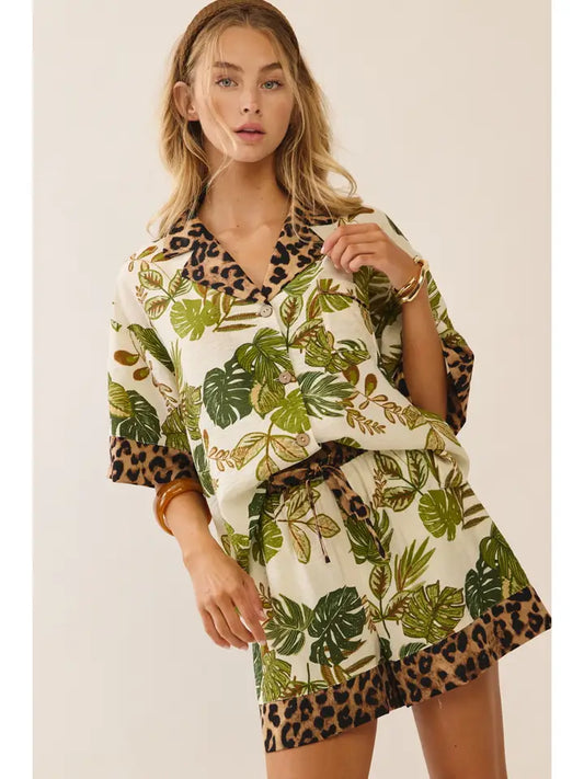 Leo Tropical Elastic Waist Shorts