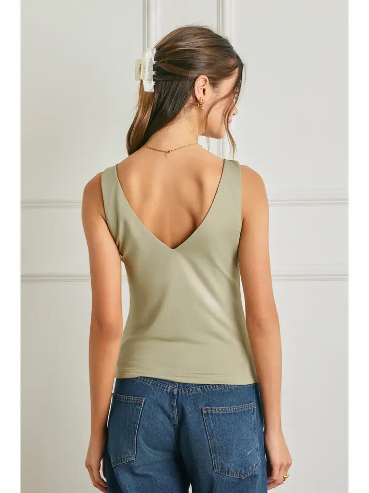 V Neck Double Faced Tank Top