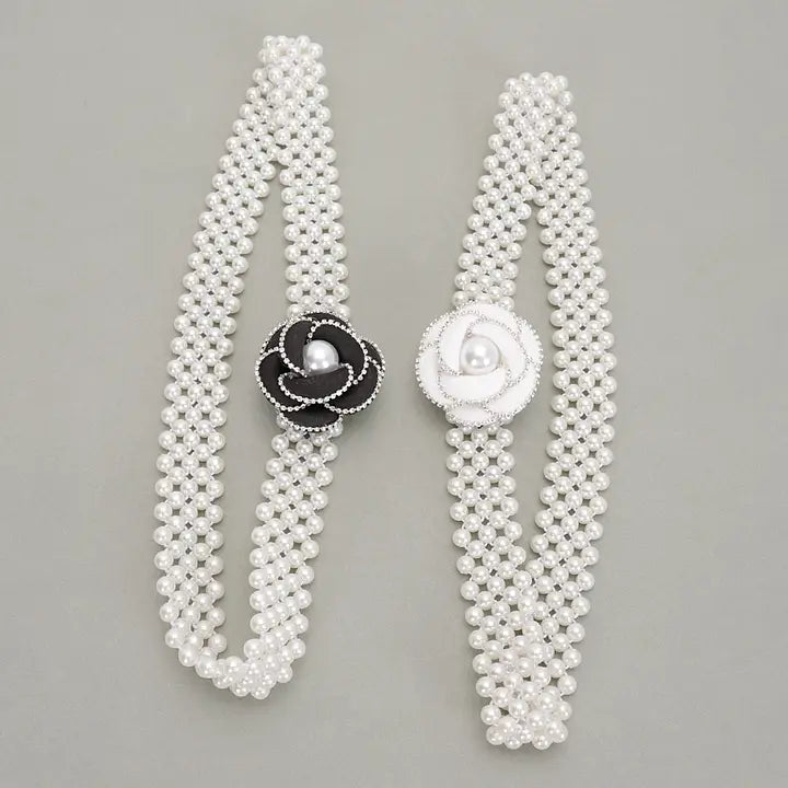 Flower Faux Pearl Stretch Belt