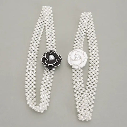 Flower Faux Pearl Stretch Belt