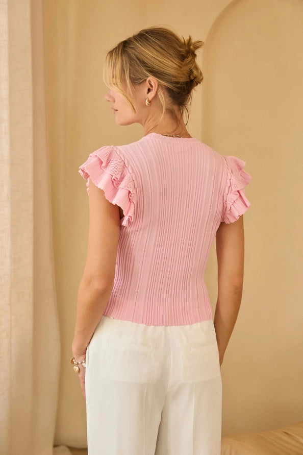 Ruffle Sleeveless Sweater