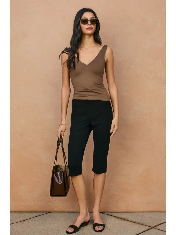 V Neck Double Faced Tank Top