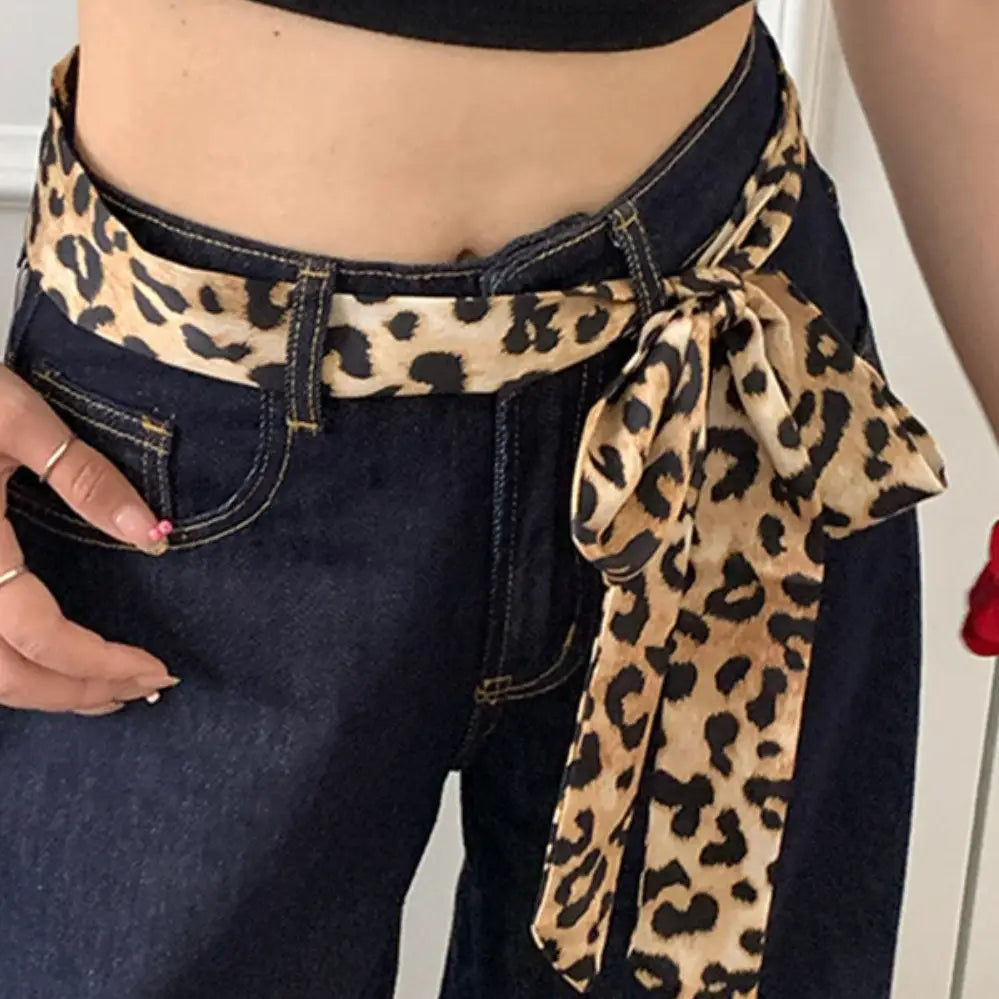 Leopard Print Waist Belt Silk Scarf