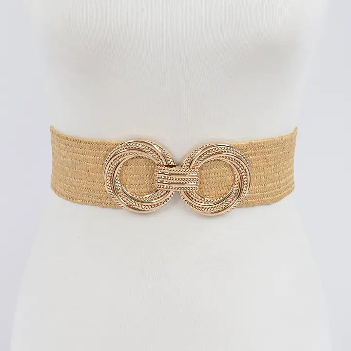 Metal Buckle Stretch Straw Belt