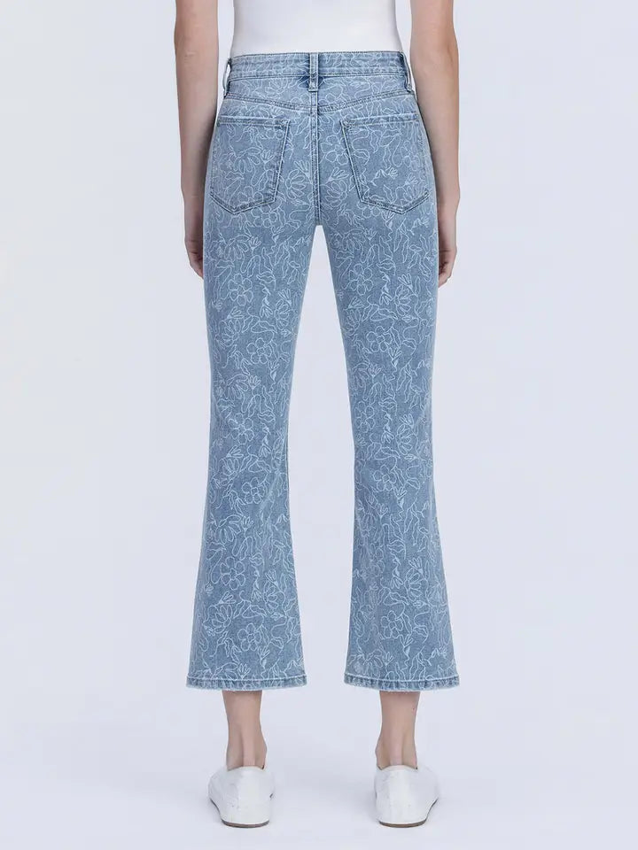 HR Crop Easy Flare Jeans w Floral Print