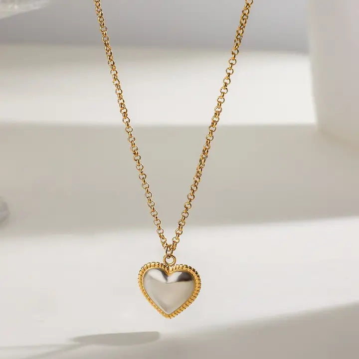 Two Tone Heart Pendant Necklace