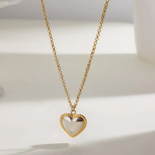 Two Tone Heart Pendant Necklace