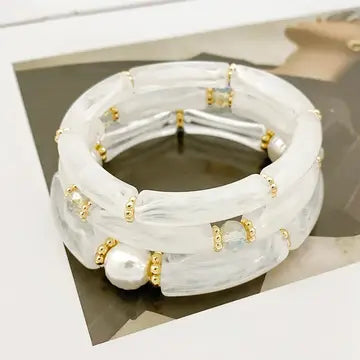 3 Pc Layered Acrylic Bead Bracelets