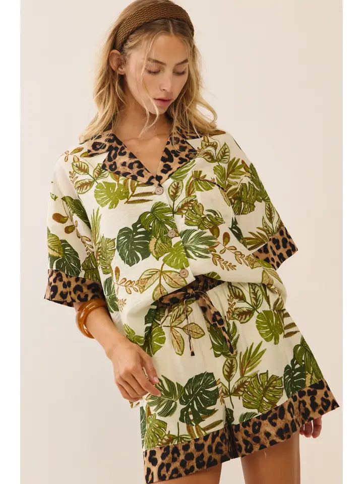 Leo Tropical Button Up Top