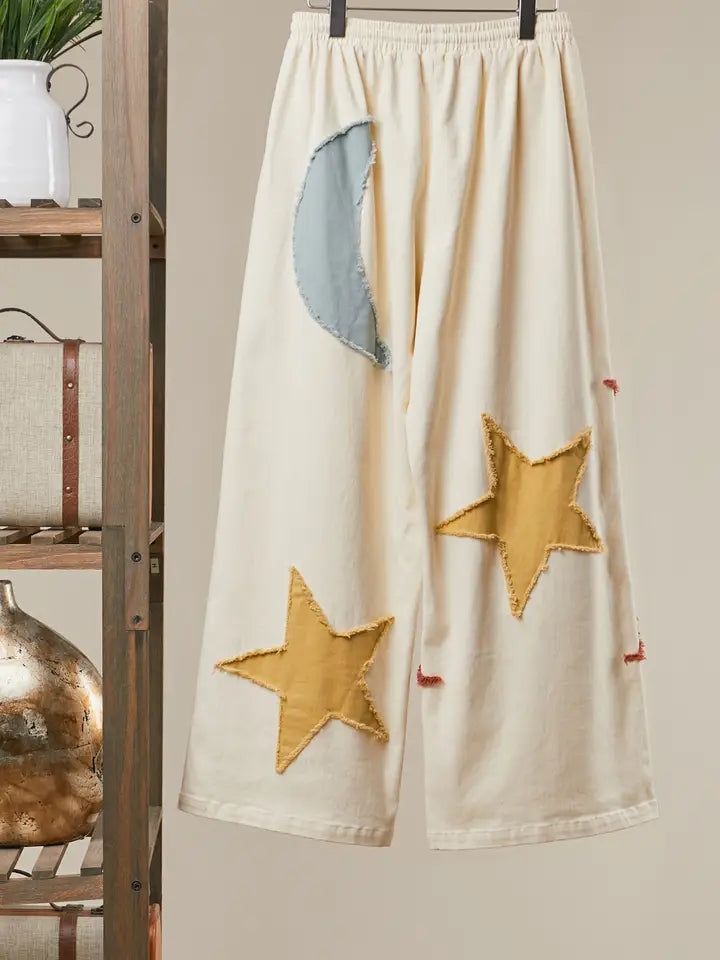 Sun Moon Star Patch Wide Pants