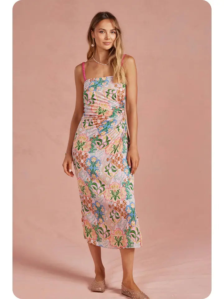 Garden Party Pleated Satin Midi Dress