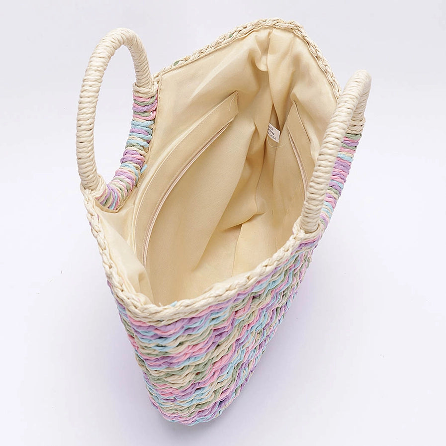 Round Handle Faux Straw Bag